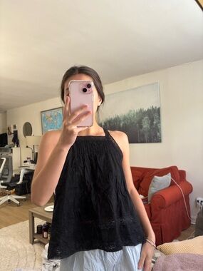 GAP Black Crochet-Trim Halter Tank Top